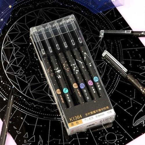 12Pcs Erasable Gel Pen Blue Black Ink 0.5mm Washable Handle Kawaii Pens Refill Rods School Pen Writing Tools Cute Stationery