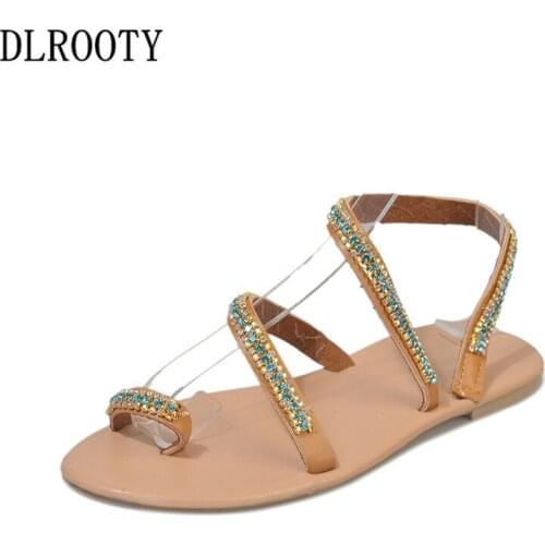 Women Sandals Flats Shoes Summer Fashion Crystal Slip On Platform Breathable Rome Style Non-slip Slides Casual Female Plus Size