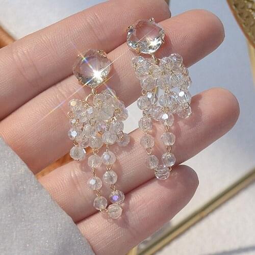 Exquisite 14K Gold Geometric Crystal Beads Dangle Earrings for Women French Style Handmade Earrings Korean Fashion Jewelry