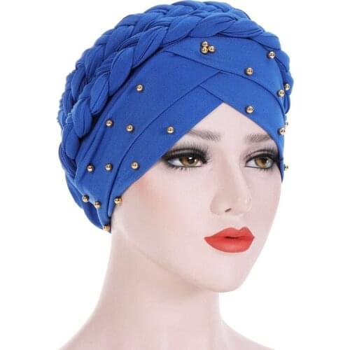 Hats For Women Fashion New European And American Foreign Trade Monochrome Nail Bead Braid Head Hat Milk Silk India Head Hat 135