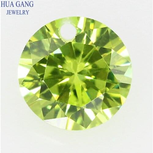 Single Hole Apple Green Cubic Zirconia Round Shape CZ Stone Brilliant Cut Synthetic CZ 4~12mm For DIY Jewelry Making Beads