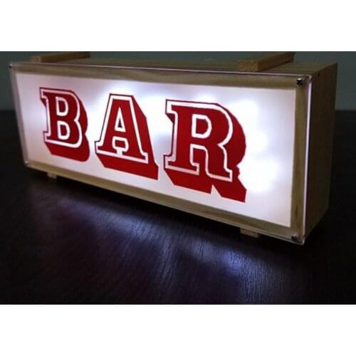 LED Personalized LOGO Customized Bar BAR Solid Wood Light Box Home Decoration Party Guide Night Light 3*AA Battery Power Supply