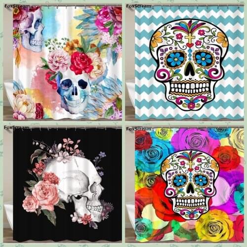 Mexican Fabric Sugar Skull show Curtains Cartoon Colored Skull Shower Curtain Bathroom Waterproof Polyester With Hooks