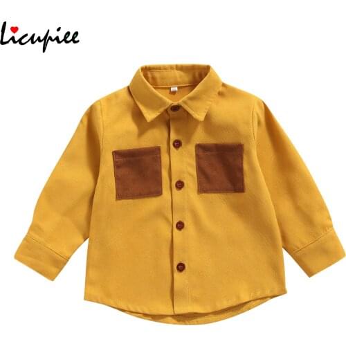 2-7 Years Spring Autumn Little Boys Shirt Creative Color Splicing Double Lapel Long Sleeve Single-breasted Tops Casual Clothes