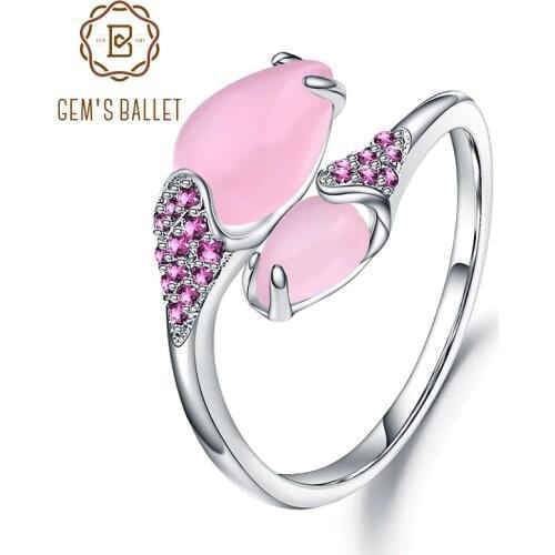 GEMS BALLET Natural Pink Calcedony Cocktail Ring 925 Sterling Silver Gemstone Open Rings For Women Fine Jewelry Birthday Gifts