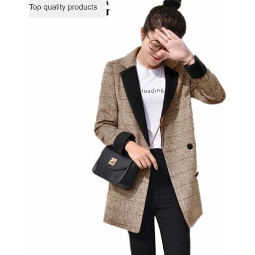 Winter Woolen Coats For Women Fashion Plaid Double Breasted Overcoat Turn-down Collar Slim Outerwear Female Trench Coat YQ234