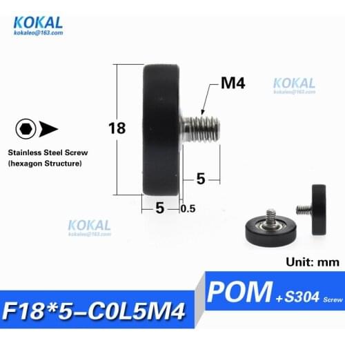 [LP18*5-C0.5L5M4]1pcs cash register minisize M4 Screw 604zz coated with PA POM black flat type drawer sliding bearing wheel