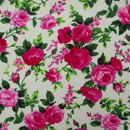 1 Yard Cotton Poplin Fabric for Sewing Patchwork, Dress, Cloth - Flowers and Leave (Pink Flowers) (width=140cm)