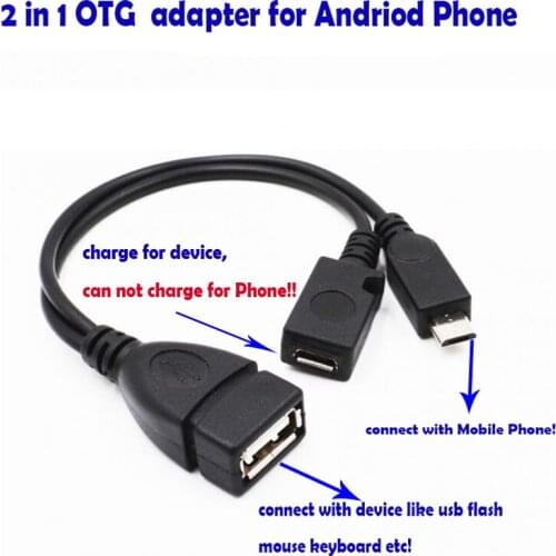 10pcs/lot 2 In 1 OTG Micro USB Host Power Y Splitter USB Adapter to Micro USB Male Female OTG Cable