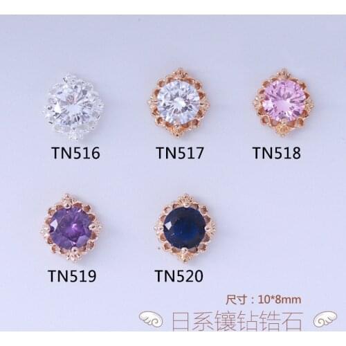 10pcs/lot 3D Alloy Round Zircon Nail Art Gold Silver Pink metal manicure nail accessories For DIY Nails Decorations Nail charms