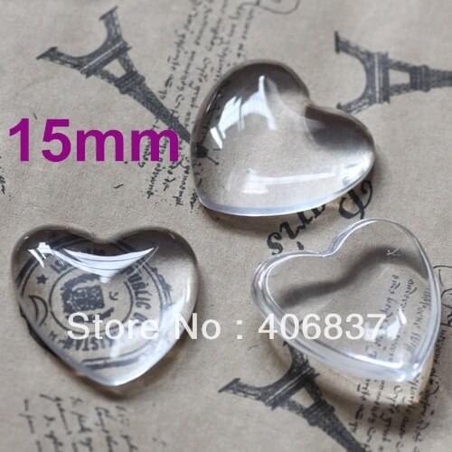 100pcs/Lot, Good Quality 15mm Dome Heart Transparent Clear Magnifying Glass Cabochon