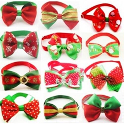 50pcs/lots Christmas Pattern Dog Ties Pet Dog Neckties Bowties Polyester Cute Dog Bow Tie Dog Grooming Products 12Color Supplies