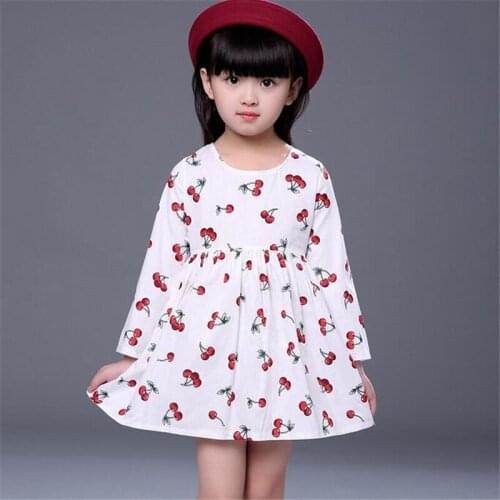 2018 Children Cherry Flower Girls Summer Autumn Dresses Print Floral Infant Kids Clothes Cotton Toddler Girl Dresses Clothing
