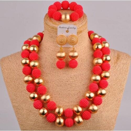 24inches african necklace red jewelry set simulated pearl nigerian traditional wedding bridal jewelry sets FZZ76
