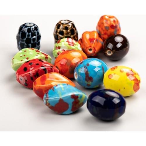 35#1pcs Large Multicolor Shaped Oval Spotted Ceramic Beads Special Material For Jewelry Making