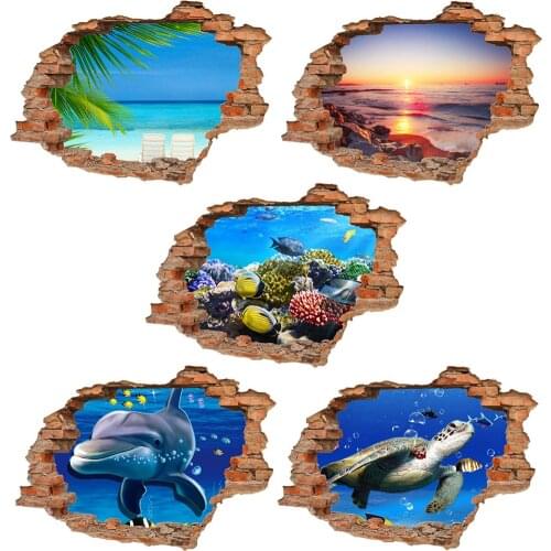 3D Wall Stickers Bedroom Dolphin Turtle Underwater World Wall Sticker Removable Mural Decals Vinyl Art Living Hogar Decor