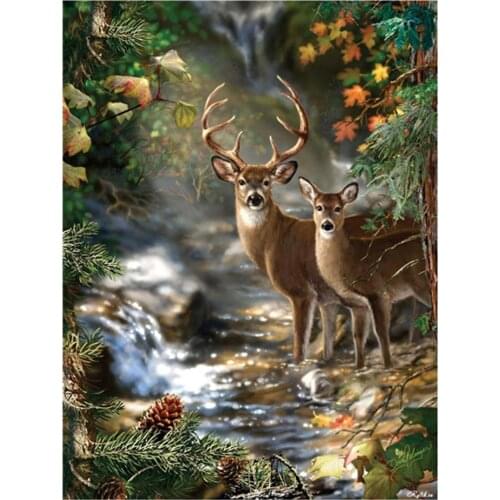 LZAIQIZG Full Square/Round Diamond Painting Deer In Forest Diamond Embroidery Cross Stitch Natural Animal Mosaic Home Decoration
