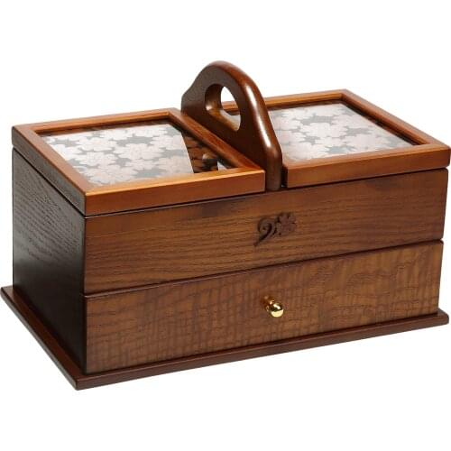 Large Vintage Wooden Sewing Storgae Basket Organizer Box Containers