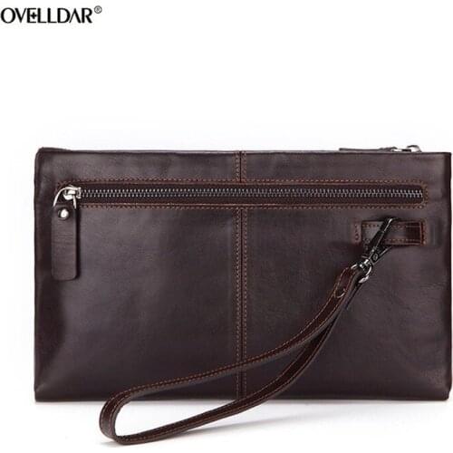 Mens Genuine Leather Long Wallet Male Long Wallet Vintage Zipper Money Bag Phone Clutch Coin Purse Card Holder