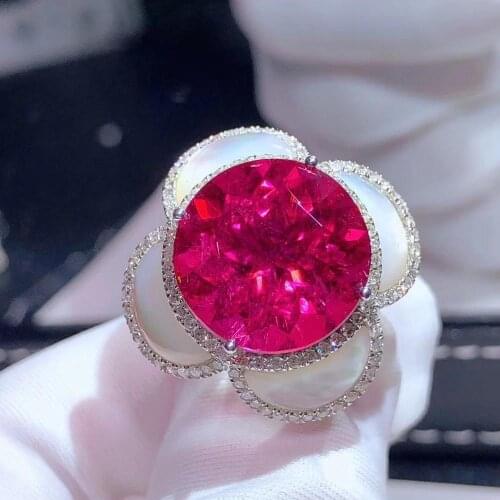 H709 Rubillite Ring Fine Jewelry Pure 18 K Gold Natural Rubi Tourmaline 11.0ct Gift Female Rings for Women Fine Ring