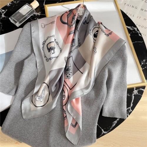 Summer Women Silk Square Scarf Hairband Neck Foulard Lady Bandana Shawl Wrap Pashmina Neckerchief Female Scarves Spring 2021