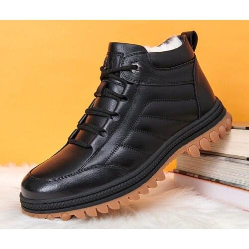 2020 New Fashion Men Boots High Quality Leather Wool Cotton Shoes Winter Warm Comfortable Snow Botas Hombre Outdoor Men Sneakers