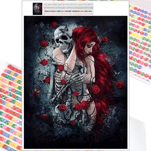 5D Diamond Painting Mosaic Kit Skull Hug Beauty Cartoon Flower Embroidery DIY Full Square Round Christmas Home Decor
