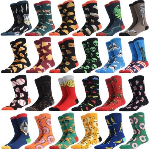 Burger Pizza Sushi Alien males Socks Fashion Cute Series Korean Harajuku Cartoon Funny Women Happy Cotton Cool Middle tube Socks
