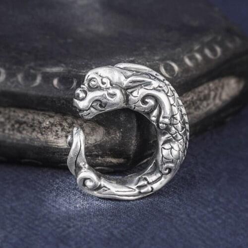Solid 999 Sterling Silver Thai retro biker MENS men handmade dragon ring rings jewelry gift A4768