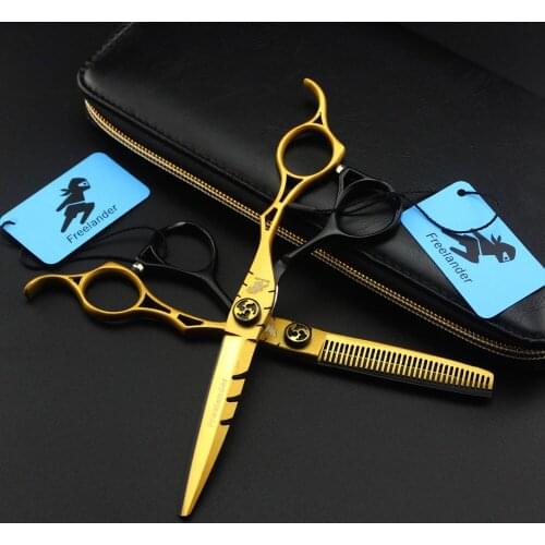 6.0 Inch Gold Hollow Handle Paint Jewel Three Teeth Sword Back Hairdressing Scissors Flat Shears Tooth Shears Thin Shears
