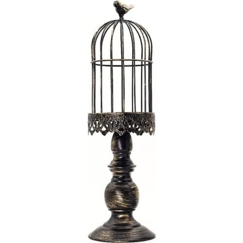 Bird Cage American Birdcage Candle Lanterns Retro Crafts Carved Pattern Black Welding Metal Table Decor Iron Candlestick