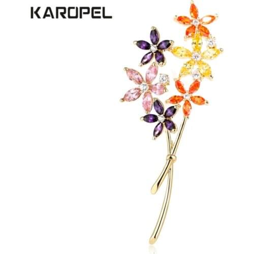 Luxury Zircon Crystal Brooches Flower for Women Gold Color CZ Crystal Brooches Pins Jewelry