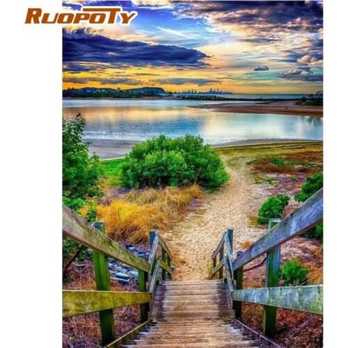 RUOPOTY Ocean Beach River Scenery Paints By Numbers Kits For Adults Oil Paints HandPainted Acrylic Paint Canvas Coloring Art Cra