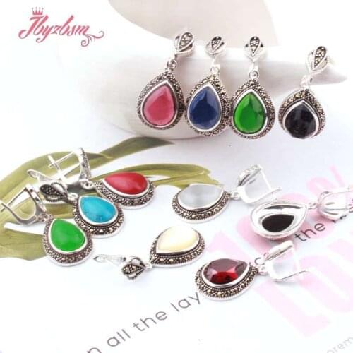 10x14mm Drop Sandstone Shell Stone Trendy Jewelry For Women Valentines Day Mothers Day Gift Dangle Huggie Earring 1 Pair