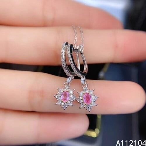 KJJEAXCMY 925 sterling silver natural pink sapphire girl exquisite fashion flower Chinese style gem earrings eardrop support det