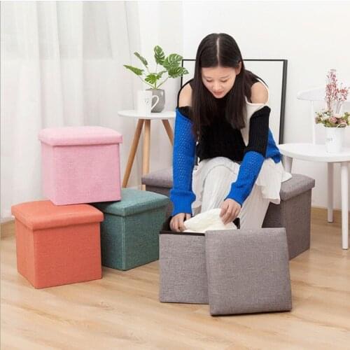 Simple Fabric Storage Stool Folding Shoe Bench Footstool Can Sit with Lid Box 30*30*30cm/40*25*25cm 100 kg
