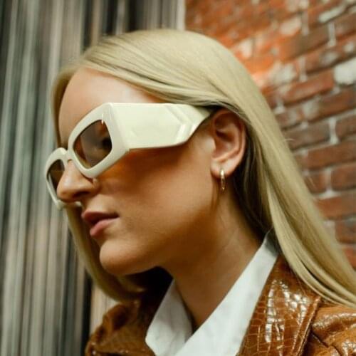 Trending Designer White Rectangle Sunglasses Women 2021 Wide Arms Oversize Shades 90s Big Frame Luxury Brand Vintage Sun Glasses