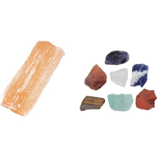 TUMBEELLUWA 7 Chakra Stone Raw Stone Selenite Wand Healing Crystal Kit Reiki,Energy,Yoga,Meditation,Wicca,Therapy