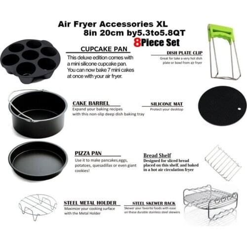 VIP 8 Inch 12pcs/set Air Fryer Accessories For Gowise Phillips Cozyna And Secura Fit All Airfryer 5.3QT To 5.8QT High Quality