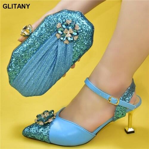 High Quality African Shoes and Bag Set Decorated with Rhinestone 2021 Special Arrivals Wedding Nigeriain Shoes with Bag Set