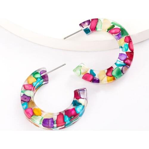 Find Me Geometric C-shape Stud Earrings for Women Creative Embedded Color Stone Big Earrings 2020 New Jewelry Accessories