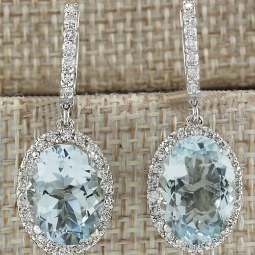 Moda Oval Sky Blue Cubic Zirconia Drop Earrings for Women Crystal Dangle Earrings Jewelry Boucles d'oreilles L3K567
