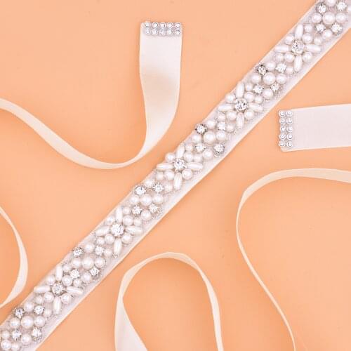 SESTHFAR Pearls Wedding Belt Rhinestones Bridal Belt Flower Crystal Bridal Sash For Wedding Gowns
