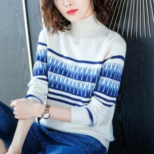 2021 Women Autumn Winter New Turtleneck Knitted Jumpers Female Patchwork Sweater Tops Ladies Long Sleeve Loose Pullovers P366