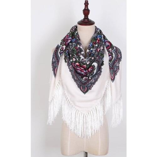 Women Russian Scarf Square Party Blanket Shawl Ladies Fringed National Scarves Shawls Retro Floral Cashew Headscarf Wrap YG796