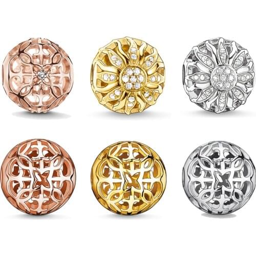 Gold Sun Flower Charm Beads 925 Sterling Silver Fit Europe Bracelet Necklace Jewelry Accessories Women Men Wholesale Gift