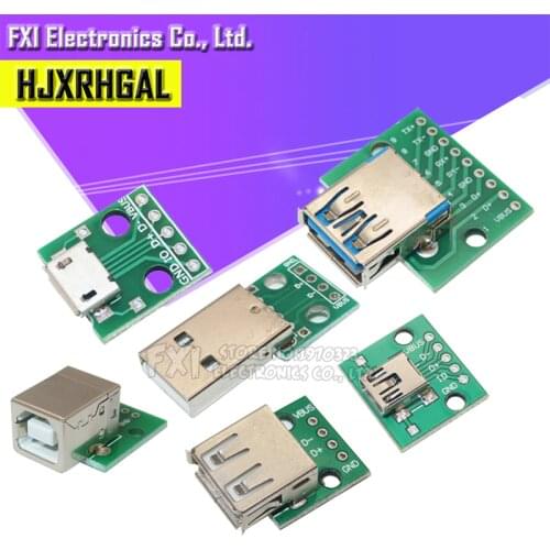 10PCS USB Male Connector / MINI MICRO USB to DIP Adapter 2.54mm 5pin Female Connector B Type USB2.0 Female PCB Converter