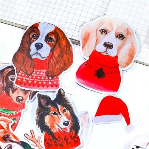 18PCS DIY scrapbooking hand-painted Christmas dog animal stickers Crafts book Student label Decorative sticker DIY Stationery