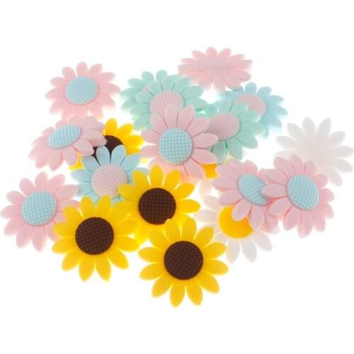 20pcs Sunflowers Teether Silicone Beads Teething Baby Bead Charms Diy Baby Teething Toys BPA Free Chewing Gum Nipple Holders