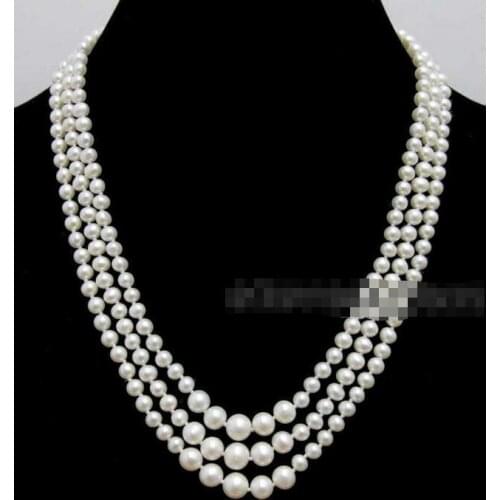 3 Row 7-9mm AA White Natural Freshwater Pearl 17-19" Necklace